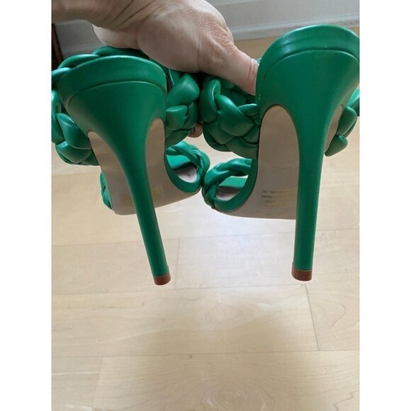 Steve Madden BNWOT "Kenley" Green Braid Stiletto Heel Sandals - Picture 7 of 8